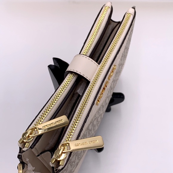 MICHAEL KORS LG DOUBLE ZIP WALLET LIGHT CREAM MULTI Crocodile Leather Snakeskin - Picture 5 of 14